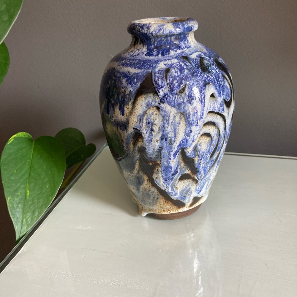 Artistic Blue Marbled  Pottery Vase